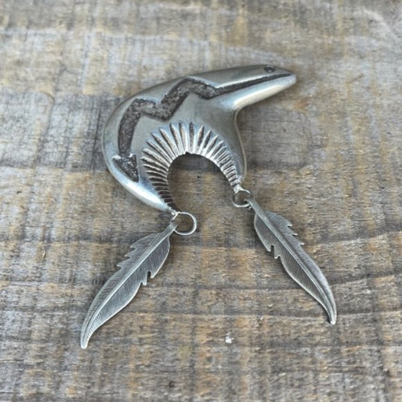 Vintage Signed Native American Sterling Bear Pendant Pin Alfred Martinez - Picture 5 of 11